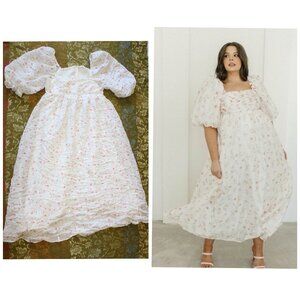 Worth Collective Melody Floral Smocked Midi dress Size XL Puff Sleeves Peasant